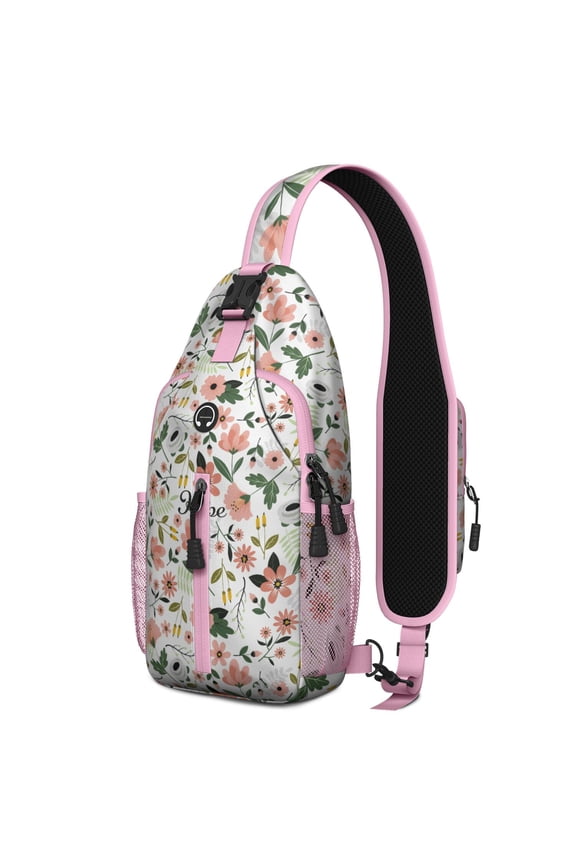 Summer Beach Floral Sling Backpack – Lightweight Boho Bag with Tropical Botanical Leaves, Hawaiian Print, and Vibrant Exotic Flowers, Perfect for Daily Use