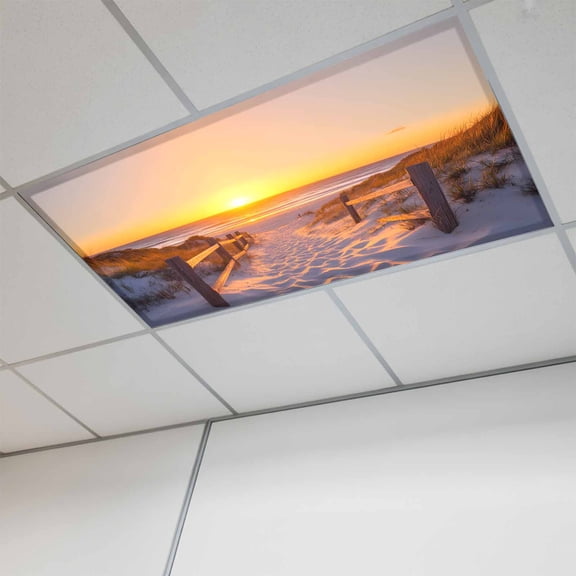 Summer Beach Fluorescent Light Covers, Sunset Nautical Ocean Sea Magnetic Light Covers for Ceiling Lights, Fluorescent Ceiling Shade Filters for Classroom Bedroom Office 4x2Ft x 1PCS