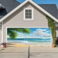 thumbnail image 1 of Summer Beach Garage Door Cover Banner 7 x 8 FT, Coastal Ocean Tropical Palm Trees Garage Door Curtains Backdrop with Grommets for Indoor Outdoor Wall Party Porch Yard Decorations Background, 1 of 9