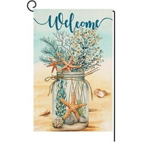 Summer Beach Garden Flag 12x18 Vertical Double Sided for Outside, Starfish Coastal Burlap Yard Flag for Outdoor Decorations BW324