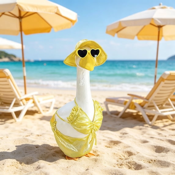 Summer Beach Goose Outfit - Yellow Bikini Three-piece Set,Sun Hat Matching Sunglasses,Summer Beach Pool Styling for Seaside,Pool Goose Statue Dress Up Decoration