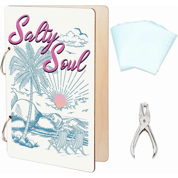 Summer Beach Greeting Card Organizer Salty Soul Card Keeper Binder Sunny Ocean Cards Keepsake Album 2-Rings Birthday Storage for DIY