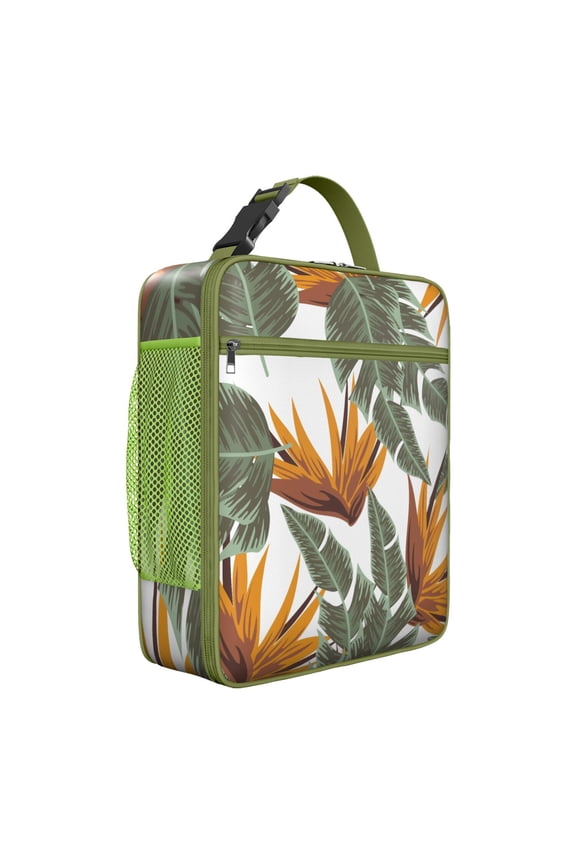 Summer Beach Hawaiian Hibiscus Insulated Lunch Bag – Tropical Floral Hawaiian Print Jungle Leaves Exotic Floral Botanical Jungle Leaves Summer Hawaiian Palm Leaf and Exotic Flowers Tropical Tote