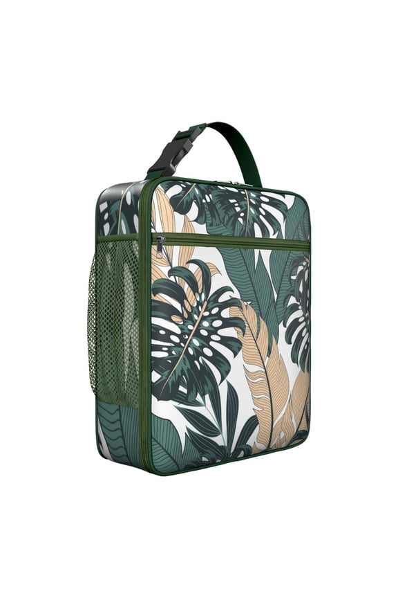 Summer Beach Hawaiian Hibiscus Insulated Lunch Bag – Tropical Floral Hawaiian Print Jungle Leaves Exotic Floral Botanical Jungle Leaves Summer Hawaiian Palm Leaf and Exotic Flowers Tropical Tote