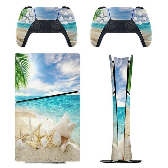 Summer Beach Hawaiian Ocean Palm Tree Marine Sea Waves PS5/PS5 Pro/PS5 Slim Digital Disc Skin Sticker For Console And Controller Skins