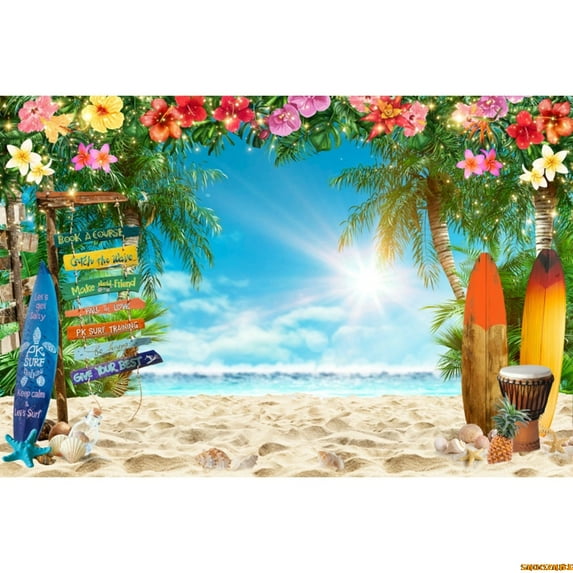 Summer Beach Hawaiian Photography Backdrop Seaside Tropical Hawaiian Aloha Luau Flamingo Baby Birthday Party Photo Background
