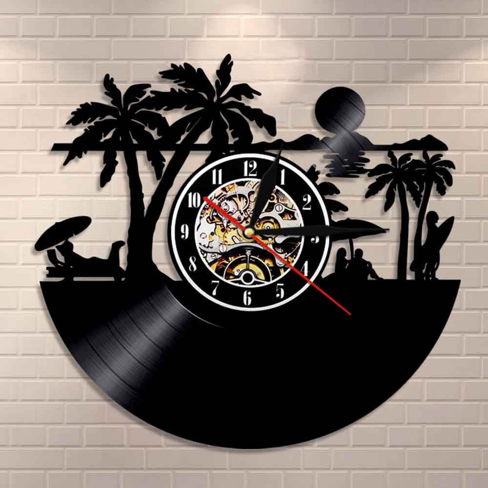 Clock Sencery Summer Beach Home Decor Wall Clock Beach Scenery Vinyl Record Clock ...