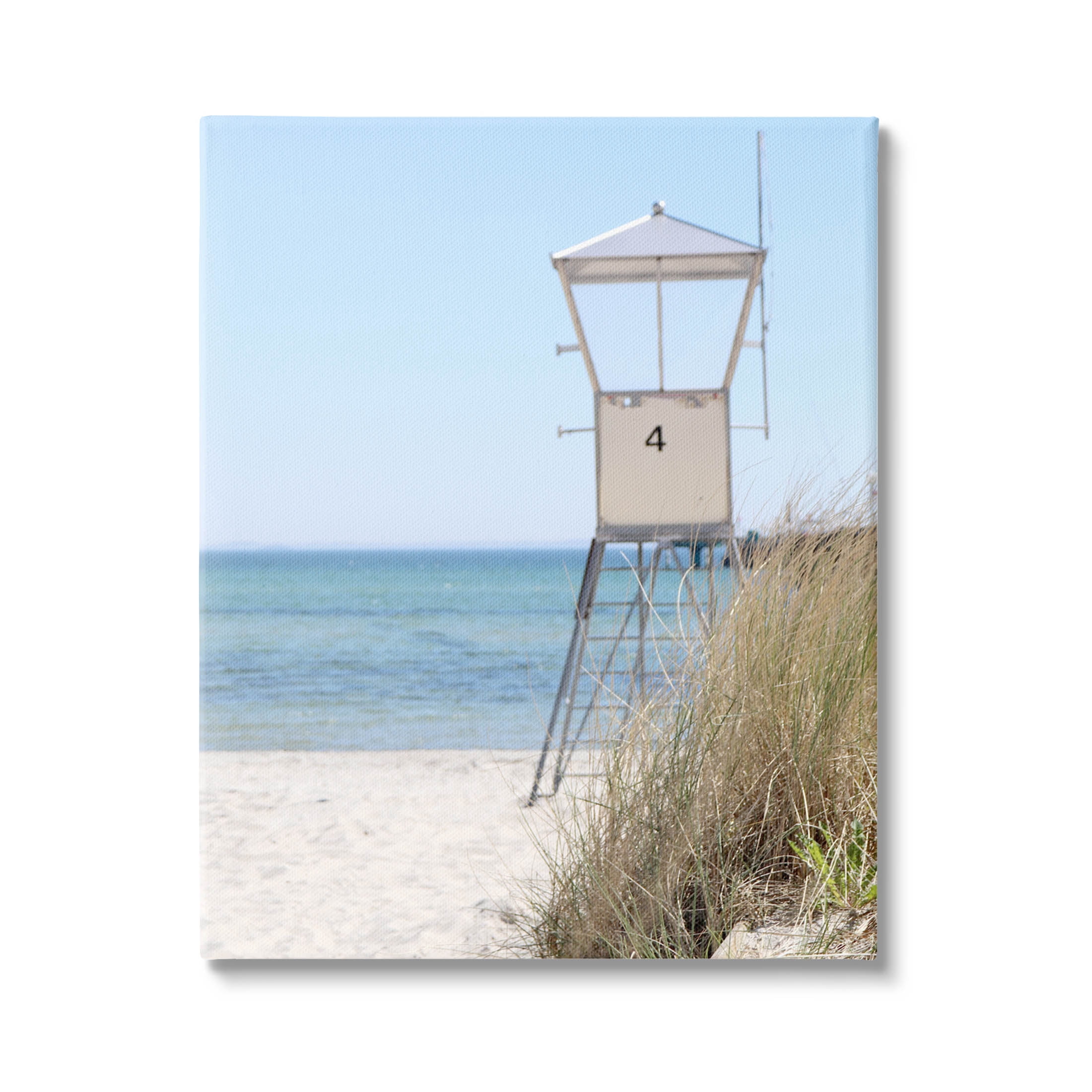 Summer Beach Hut Clear Skies Coastal Photograph Gallery Wrapped Canvas Print Wall Art