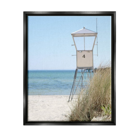 Summer Beach Hut Clear Skies Coastal Photograph Jet Black Framed Art Print Wall Art