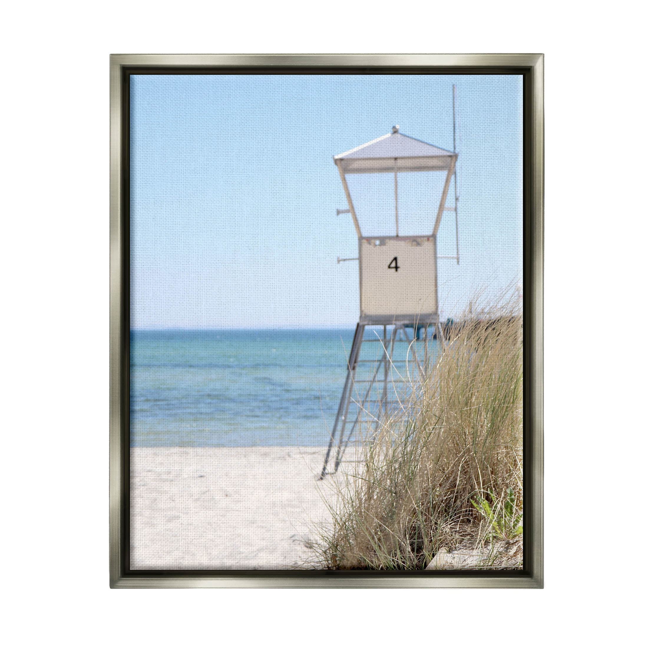 Summer Beach Hut Clear Skies Coastal Photograph Luster Gray Framed Art Print Wall Art