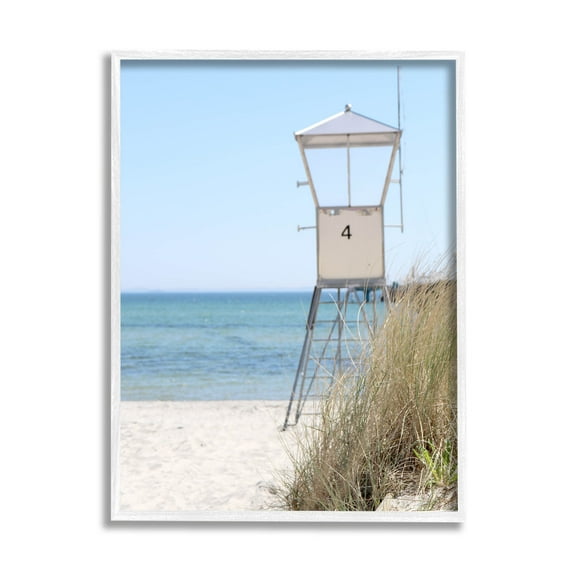 Summer Beach Hut Clear Skies Coastal Photograph White Framed Art Print Wall Art