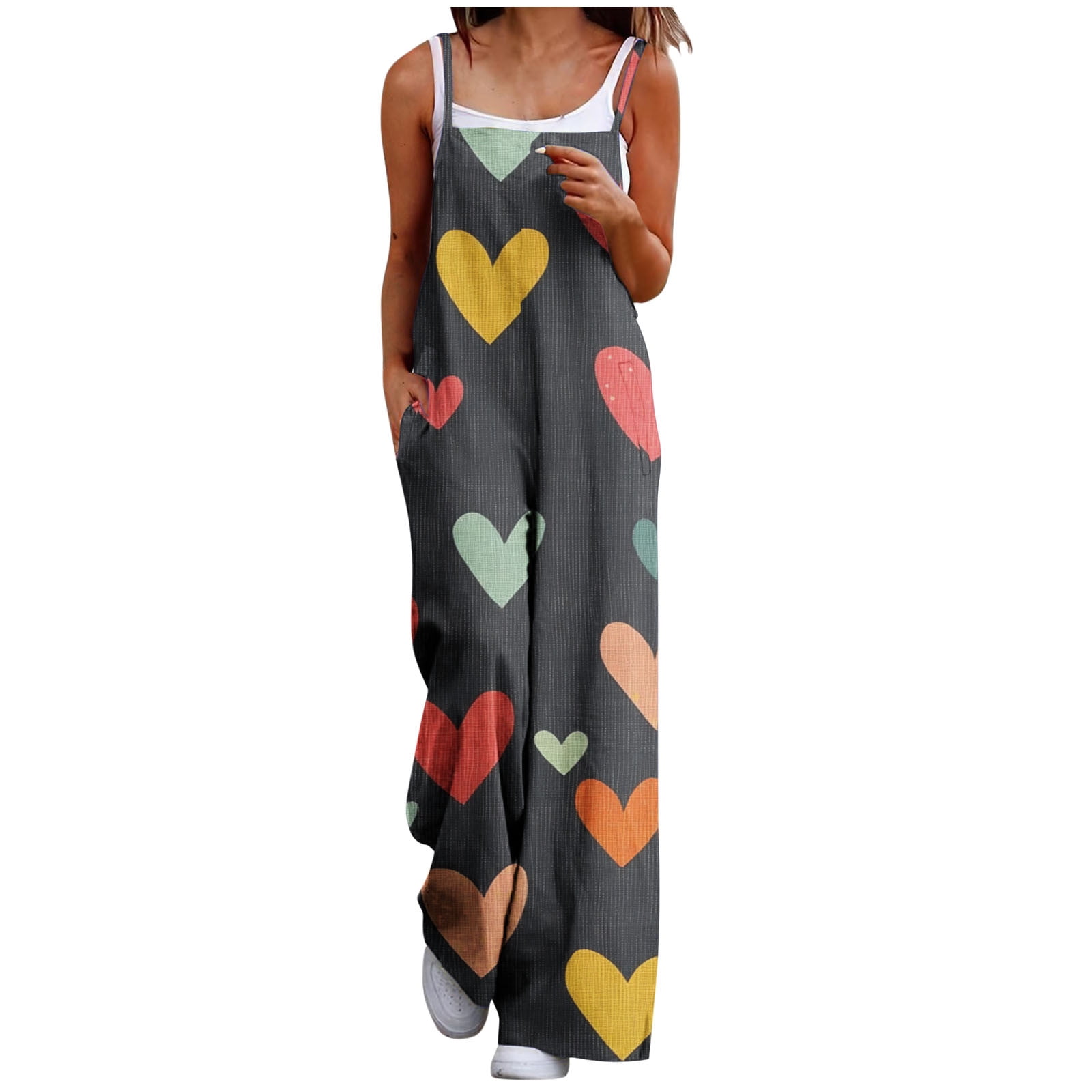 Bsubseach Women's Boho Floral Jumpsuit | Sleeveless Wide Leg Romper With Pockets, Summer 2025 Vacation Outfit
