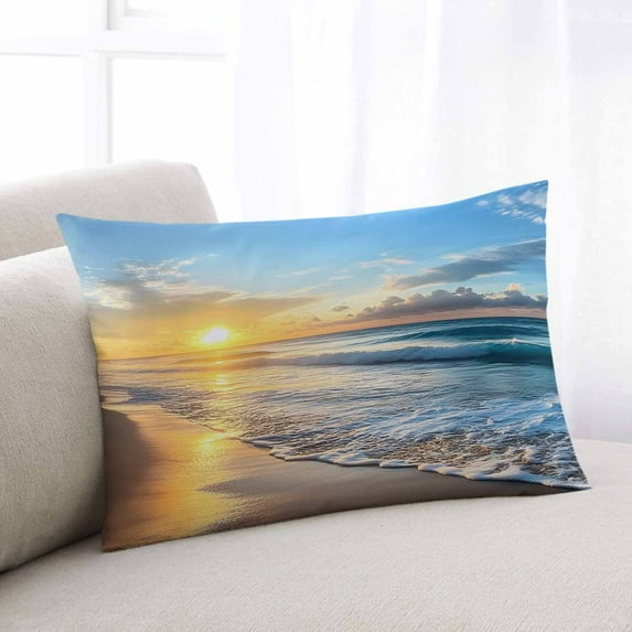 Summer Beach King Size Pillow Cover, Pillowcase Protectors with Zipper, Breathable Decorative Throw Pillow Case Cover, Sunset Ocean Coastal Nautical Pillow Shams for Couch Sofa 20x36Inch