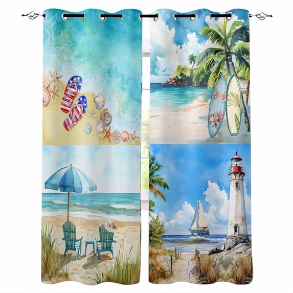 Summer Beach Kitchen Curtains Modern Tropical Coastal Ocean Seaside Cafe Short Curtains for Bathroom Blackout Window Curtain Grommet Small Window Treatment Drapes for Bedroom Living Room 52"x45"x2