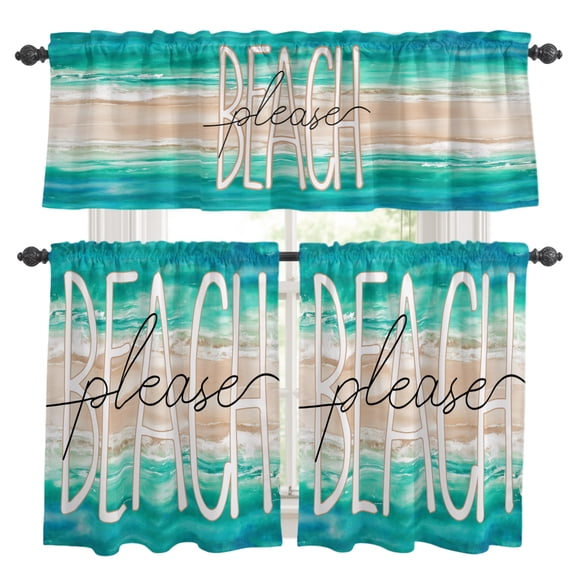 Summer Beach Kitchen Curtains and Valances Set, Peace Ocean Waves Rod Pocket Window Valance Window Curtain Panels for Living Room Bedroom Laundry, 27.5x24in, 3 Pieces