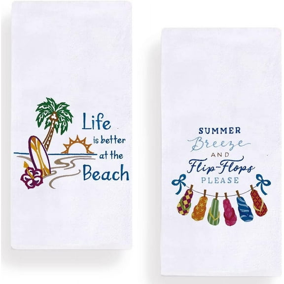 Summer Beach Kitchen Dish Towels, 18 x 26 Inch Life is Better at The Beach Summer Tea Towels for Cooking Baking Set of 2