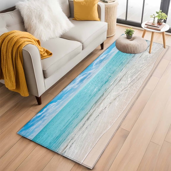 Summer Beach Kitchen Runner Rug 2x6 Washable Runners for Hallway Non Slip Blue Coastal Ocean Seaside Nautical Large Area Rug Indoor Floor Carpet for Bathroom Laundry Entryway Bedroom Living Room