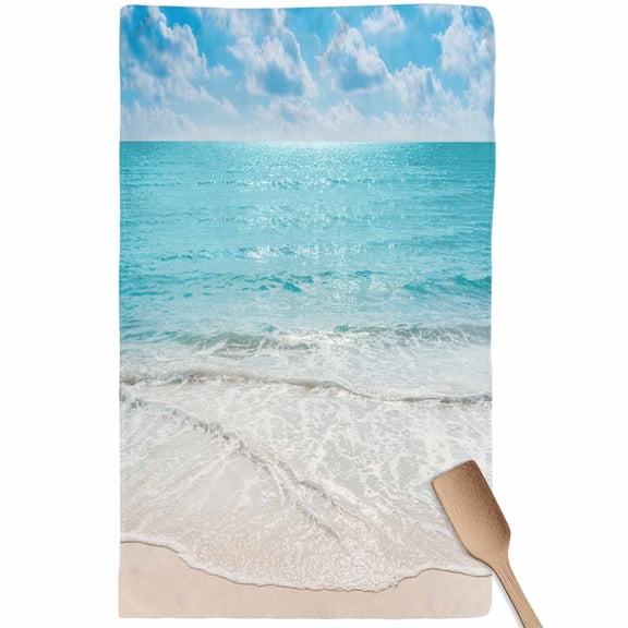 Summer Beach Kitchen Towel Dish Cloths Set of 1, Microfiber Soft Kitchen Hand Towels, Blue Coastal Ocean Seaside Nautical Absorbent Quick Drying Dishcloths 18 x 28 Inches