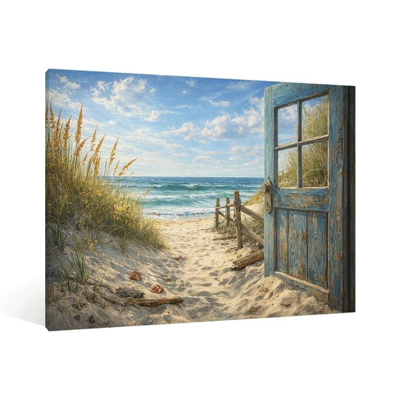 Summer Beach Landscape Frameless Wall Art Blue Ocean Sand Scenery Canvas Print Modern Home Decor for Living Room BedroomWall Decorations Natural Coastal Themed HD Printed Artwork