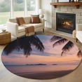 thumbnail image 1 of Summer Beach Landscape Round Living Room Rugs 7 ft, Red Coastal Ocean Sunset Palm Tree Sky Washable Area Rug with Non-Slip Sturdy Edge Binding Round Carpet for Kitchen Office Bedroom, 1 of 9