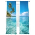 thumbnail image 1 of Summer Beach Landscape Sheer Curtains 108 Inch Long 2 Panels, Coastal Ocean Green Palm Tree Blue Wave Sky Light Filtering Rod Pocket Curtains, Sheer Voile Drapes for Living Room Bedroom, 52"x108", 1 of 8