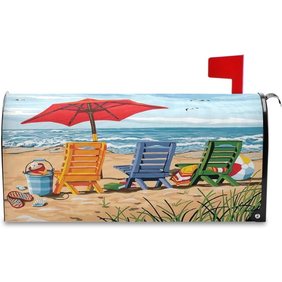 Summer Beach Life Magnetic Mailbox Cover Standard 21 X 18 in Nautical Mail Box Covers Decals Wraps Post Box Outdoor Decorations