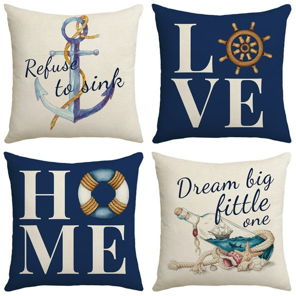 Summer Beach Life Throw Pillow Covers 18x18 Inch Relax Nautical Ocean Sea Coastal Outdoor Decorations Decorative Throw Pillows Case for Beach House Bed Living Room Couch Sofa Decor