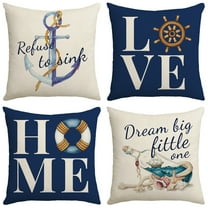 Summer Beach Life Throw Pillow Covers 18x18 Inch Relax Nautical Ocean Sea Coastal Outdoor Decorations Decorative Throw Pillows Case for Beach House Bed Living Room Couch Sofa Decor