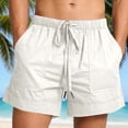 thumbnail image 1 of Summer Beach Linen Shorts For Men Solid Color Elastic Drawstring Waist Multi-Pocket Shorts Lightweight Comfortable Casual Shorts Perfect For Seaside Vacation Daily Wear White M, 1 of 7