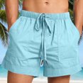 thumbnail image 1 of Summer Beach Linen Shorts For Men Solid Color Elastic Drawstring Waist Multi-Pocket Shorts Lightweight Comfortable Casual Shorts Perfect For Seaside Vacation Daily Wear Light Blue M, 1 of 7