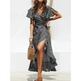 thumbnail image 1 of Summer Beach Maxi Dress Women Floral Print Boho Long Chiffon Dress Ruffles Wrap Casual V-Neck Split Sexy Party Dress Robe Femme, 1 of 9