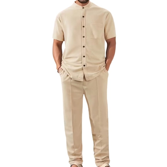 Summer Beach Men's Short-Sleeved Shirt Sets Two-Piece Long Pants Sets Suitable Fordaily Casual Vacations Men's Short-Sleeved T-Shirt Streetwear
