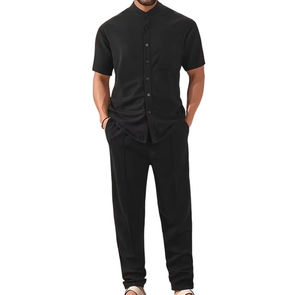 Summer Beach Men's Short-Sleeved Shirt Sets Two-Piece Long Pants Sets Suitable Fordaily Casual Vacations Men's Short-Sleeved T-Shirt Streetwear