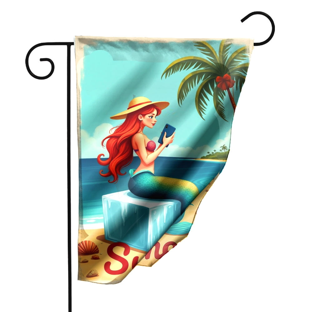 Summer Beach Mermaid Garden Flag Double Sided Polyester Decorative Yard ...