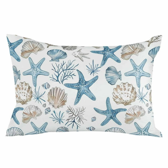 Summer Beach Nautical Starfish Shell Standard Size Pillow Cover, Pillowcase Protectors with Zipper, Breathable Decorative Throw Pillow Case Cover, Pillow Shams for Couch Sofa 20x26Inch