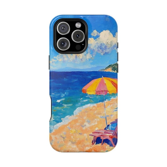 Summer Beach Oil Painting with Colorful Umbrella Scene Phone Case with iPhone 17 to 11 Pro Max