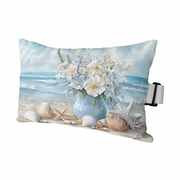 Summer Beach Outdoor Chaise Lounge Pillows Flower Vase Coastal Starfish Seashell Lumbar Pillows with Insert Adjustable Elastic Strap Headrest Pillow for Recliner Patio Chair 1 Pack 11x16 Inch
