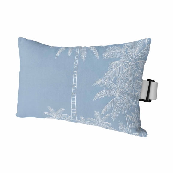 Summer Beach Outdoor Head Resting Pillows with Insert Graffiti White Palm Trees Abstract Plant Blue Coastal 1 Pack Lumbar Pillows with Adjustable Strap for Patio Recliner Chaise Beach Chair, 11"x16"