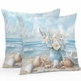 thumbnail image 1 of Summer Beach Outdoor Pillow Covers Pack of 2 Flower Vase Coastal Starfish Seashell Waterproof Throw Pillow Covers Decorative Cushion Cases for Patio Garden Tent Balcony Couch 24x24 inch, 1 of 8