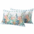thumbnail image 1 of Summer Beach Outdoor Pillow Covers Pack of 2 Ocean Colorful Coral Shell Starfish Seaweed Blue Plaid Waterproof Throw Pillow Covers Decorative Cushion Cases for Patio Garden Tent Balcony 20x12 inch, 1 of 9