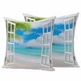 thumbnail image 1 of Summer Beach Outdoor Waterproof Pillow Covers, Turquoise Window Seascape Seaside Palm Tree Decorative Square Throw Pillowcase Sofa Cushion Sham for Patio/Couch/Chair, 20"x20" 2 Pack, 1 of 8