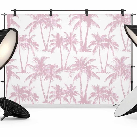 Summer Beach Palm Backdrop for Photography, Tropical Country Coastal Seaside Pink Tree Silhouettes Photo Backdrop Portrait Background Party Banner Photo Backgrounds for Studio Booth Props, 7x5ft