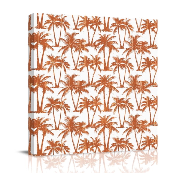 Summer Beach Palm Canvas Wall Art for Living Room, Tropical Country Coastal Seaside Orange Tree Silhouettes Wall Decor Framed Artwork Pictures Ready to Hang for Bedroom Office Home Decor