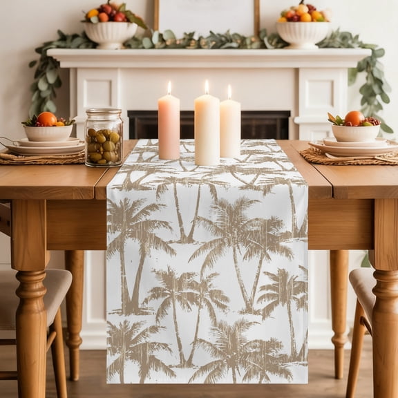 Summer Beach Palm Dining Table Runner, Tropical Country Coastal Seaside Beige Tree Silhouettes Washable Table Runners Kitchen Coffee Table Center Decor for Home Party Holiday Wedding 13 x 36 Inches