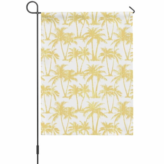 Summer Beach Palm Garden Flag 12 x 18 Inches, Tropical Country Coastal Seaside Yellow Tree Silhouettes Weather Proof Outdoor Patio Flags Double Sided Small Garden Decoration for Yard Outside Home