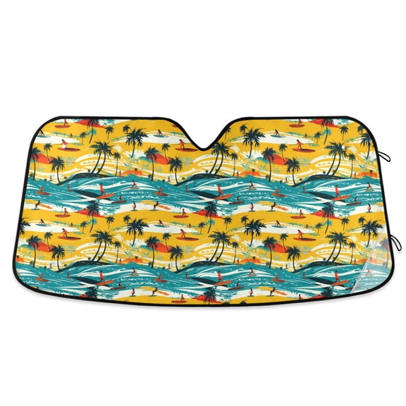 Summer Beach Palm Tree Car Windshield Sun Shade Foldable Car Front Window Visor Heat and UV Protection 55x27.6