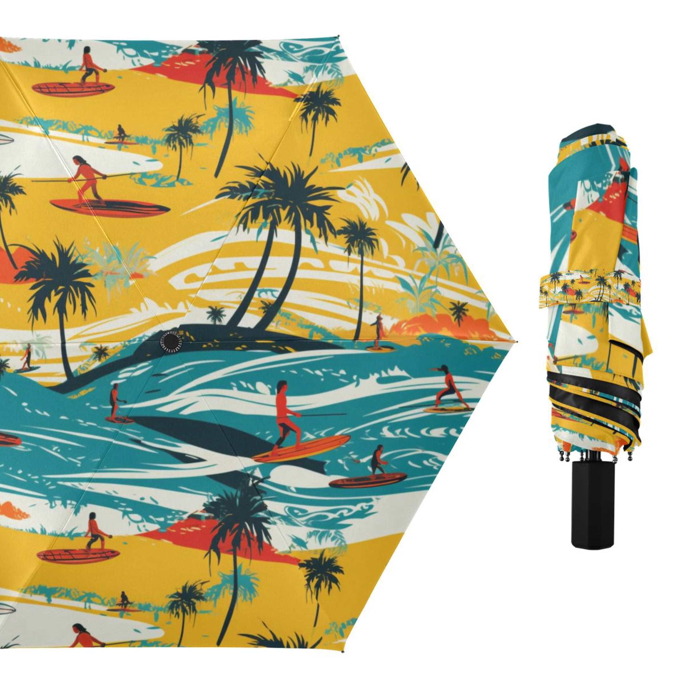 Summer Beach Palm Tree Compact Sun Umbrella Windproof Travel Umbrellas for Rain Strong Portable UV Protection