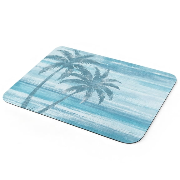 Summer Beach Palm Tree Dish Drying Mat for Kitchen Counter, Coastal Nautical Tropical Ocean Blue Trees Leaf Super Absorbent Draining Mat Rubber Backing Dish Rack Pad for Dishes, Sinks, 16"x18"