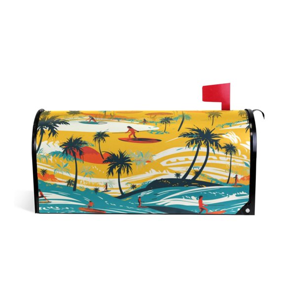 Summer Beach Palm Tree Magnetic Mailbox Covers 21" X 18" Post Letter Box Wraps Waterproof Garden Yard Outdoor Decoration