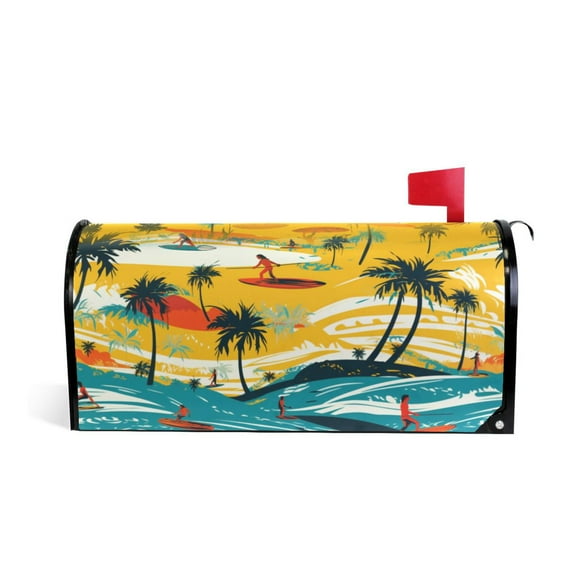 Summer Beach Palm Tree Magnetic Mailbox Covers 25.5" X 21" Post Letter Box Wraps Waterproof Garden Yard Outdoor Decoration